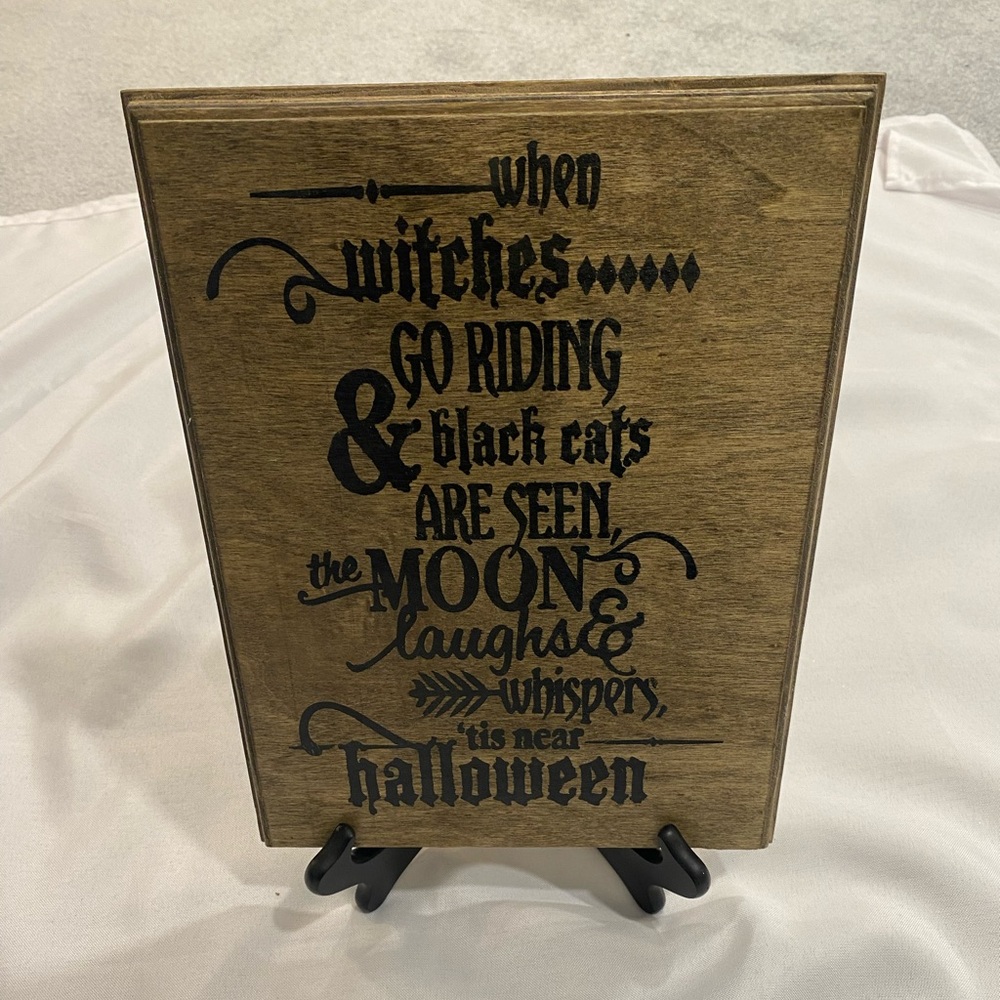 Halloween Wooden Plaque with Black Script